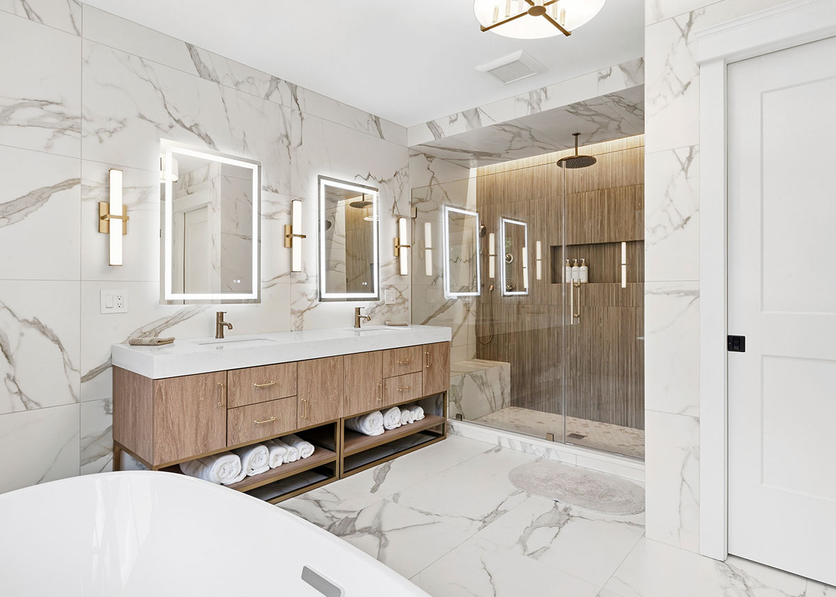 Westhampton12_Second_Shoot_03 Primary Bathroom - 1- Westhampton Custom Model Home - Modular Luxury